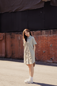 Folded Short Sleeve Shirt Dress