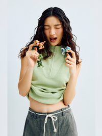 High Neck Knitted Tank Top