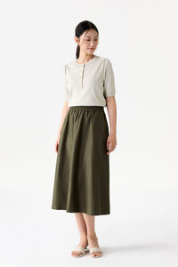 Elasticated Flared Midi Skirt