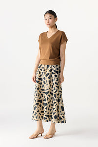Printed Elasticated Midi Skirt