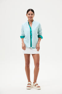 Open-Stand Collar Stripes Shirt