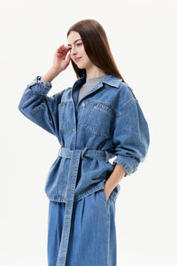 Tie-Belted Denim Jacket
