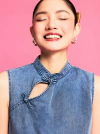 Boxy Cheongsam Denim Top