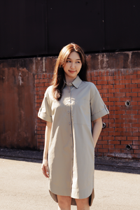 Folded Short Sleeve Shirt Dress