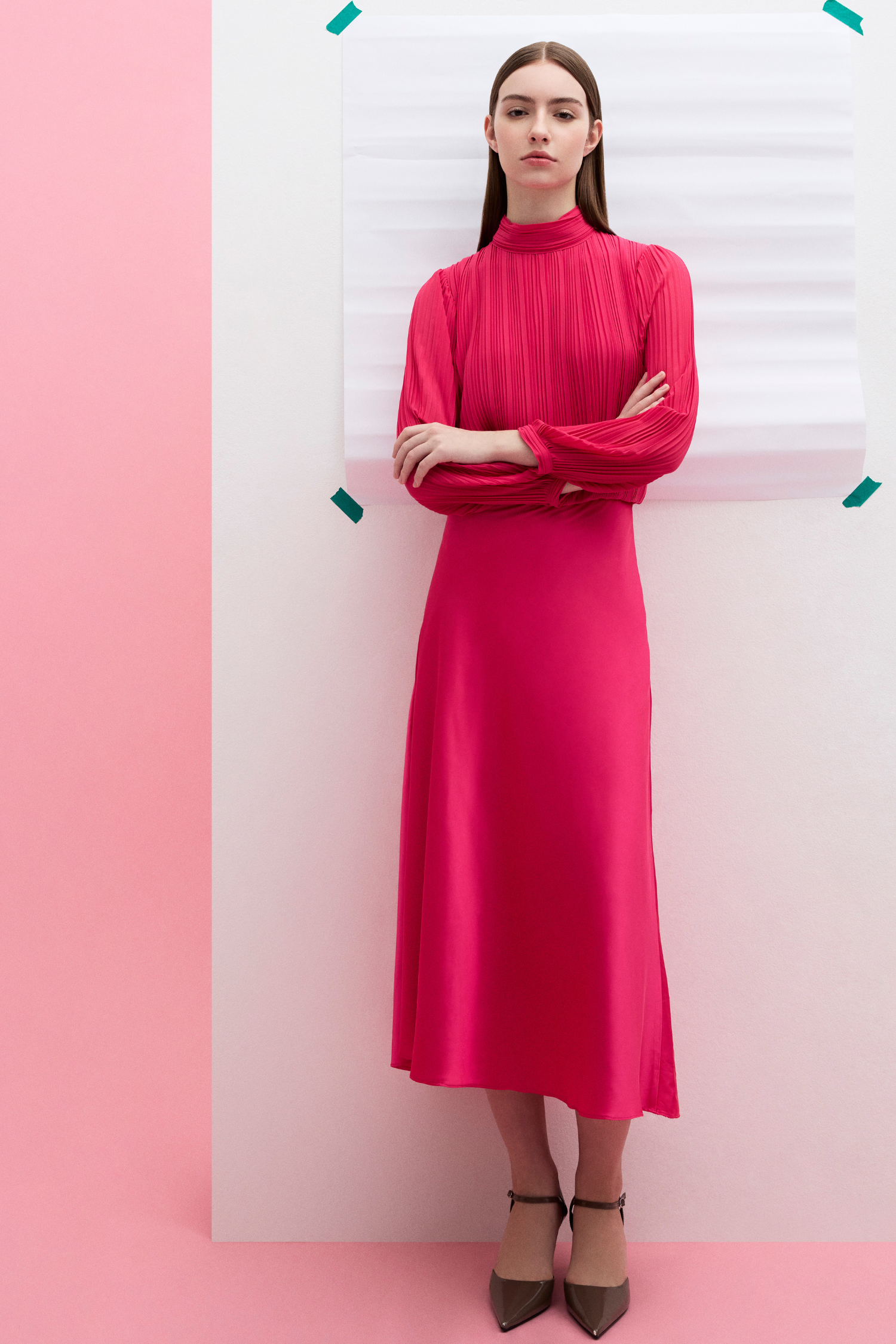 Flared Satin Midi Skirt
