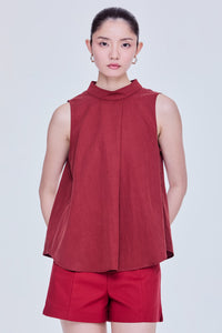 Pleated Sleeveless Sheen Blouse
