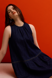 Gathered Peplum Denim Dress