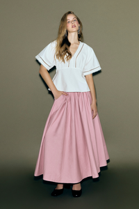 Wide Flare Gathered Skirt