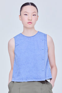 Diagonal Button Denim Tank Top