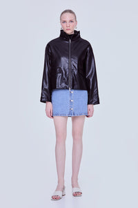 High Neck Leather Jacket