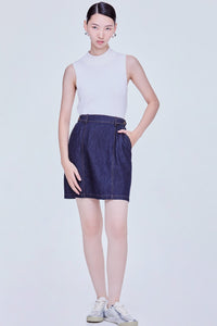 Double Tab Mini Denim Skirt