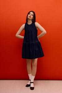 Gathered Peplum Denim Dress