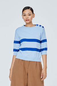 Buttoned Shoulder Striped Sweater