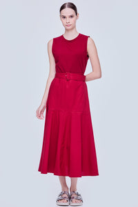 Belt Contrast Fabric Dress