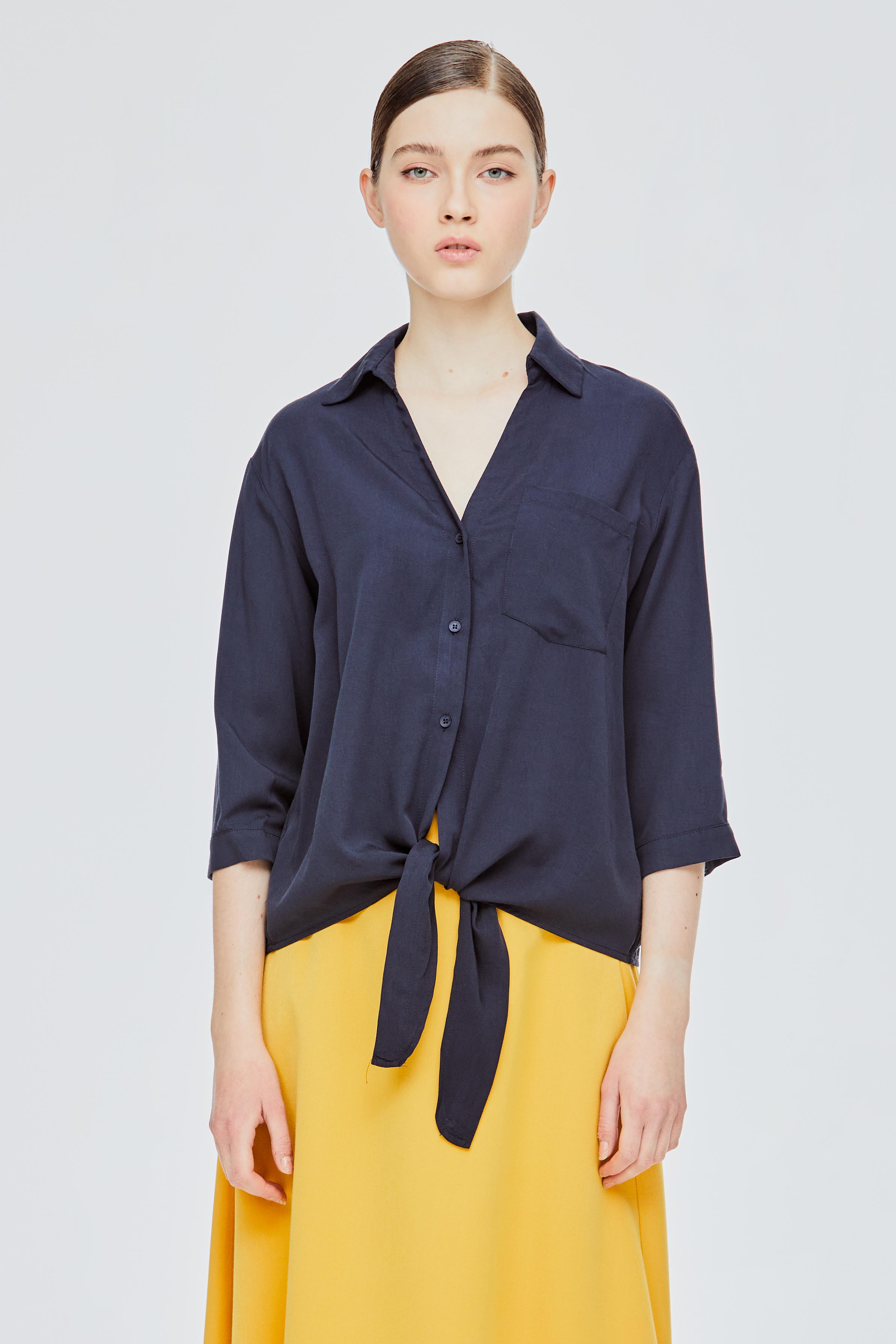 V Neck Tie Front Blouse – iORA Malaysia