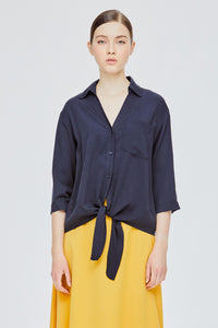 V Neck Tie Front Blouse