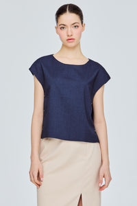Buttoned Cap Sleeve Boxy Top