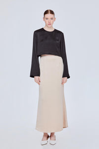 Long Sleeve Cropped Satin Top