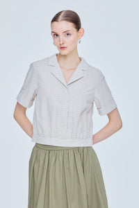 Notch Lapel Gingham Blouse