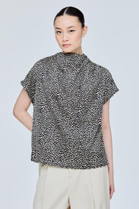 High Cowl Neck Printed Blouse