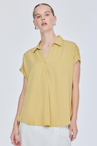 Button Tab Collared Blouse