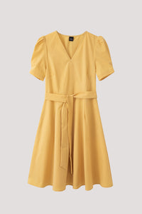 V-Neck Dress With Puff Sleeve