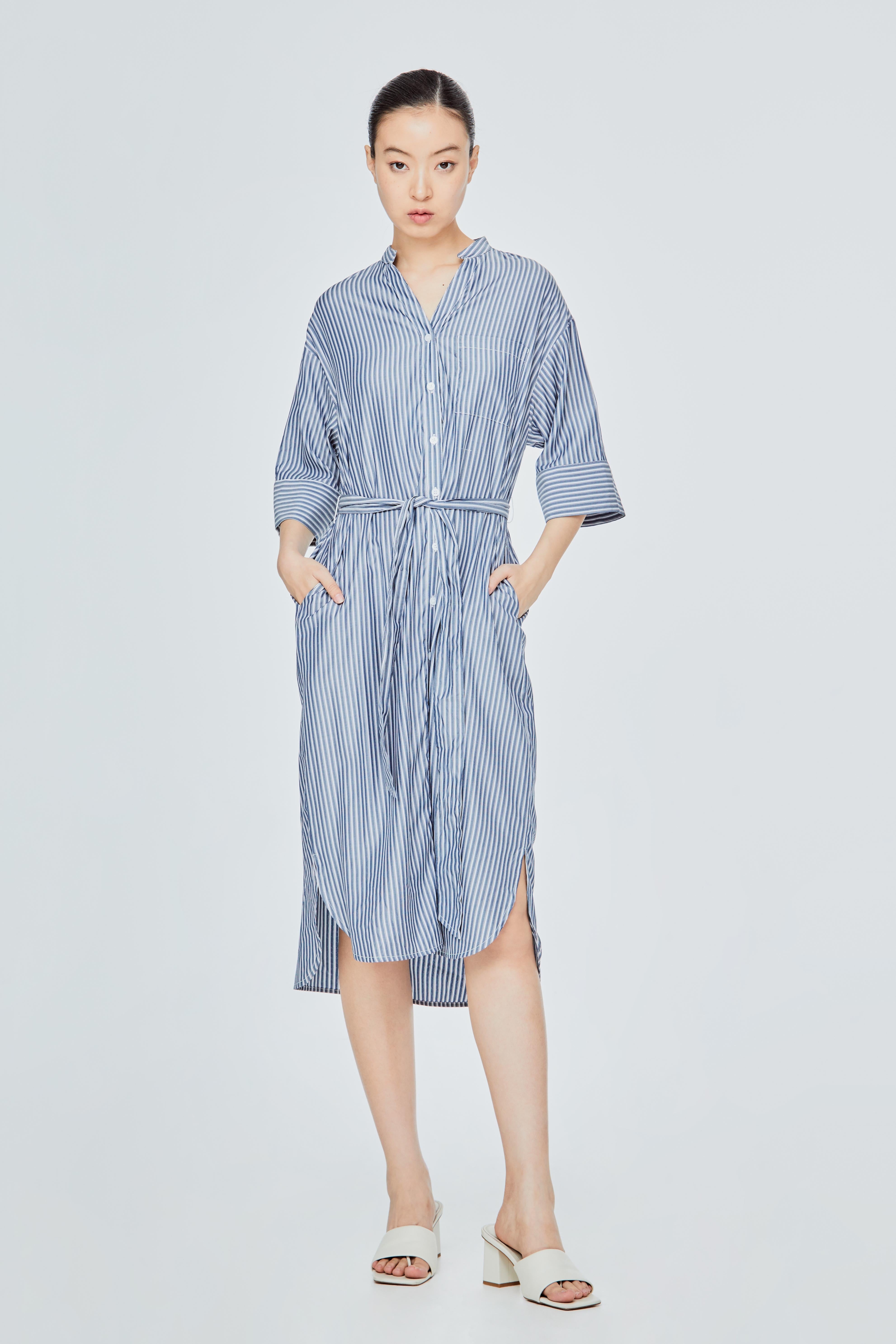 Stripes V Neck Shirt Dress