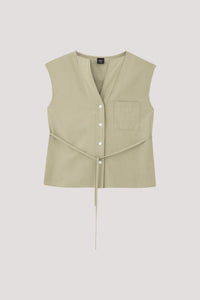 Low V-neck Button Down Vest Top