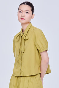 Lacing Collar Short Sleeve Shirt