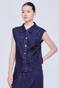 Collared Panel Denim Vest Top