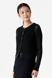 Open-Stitch Button Down Cardigan