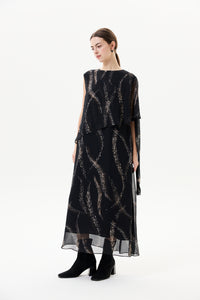 Printed Chiffon Drape Sash Dress