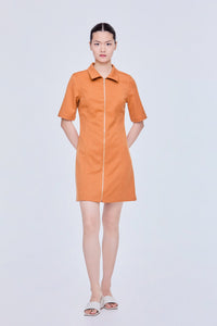 Collared Zip Up Shirt Dress