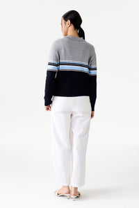 Striped Long Sleeve Knit Polo
