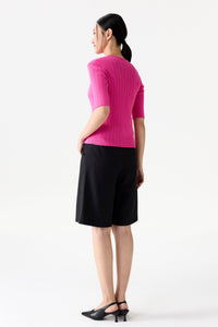 Short Sleeve Ribbed Knit Top