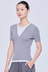 Faux Two Piece Ribbed Top