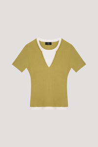 Faux Two Piece Ribbed Top