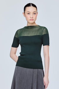 Half Mesh Ribbed Top
