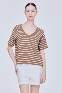 Basic Striped V-Neck Knit Top