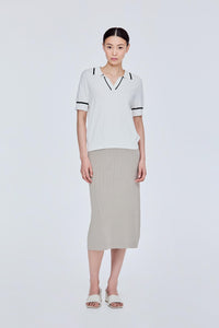 Contrast Edge Polo Knit Top
