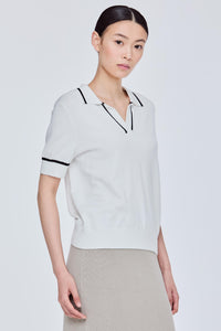 Contrast Edge Polo Knit Top