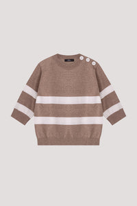 Buttoned Shoulder Striped Sweater