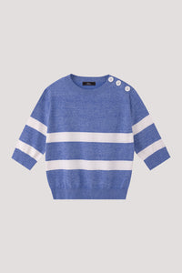Buttoned Shoulder Striped Sweater