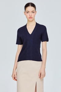 Ribbed V-Neckline Knit Top