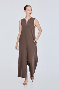 Notched Wide Leg Jumpsuit