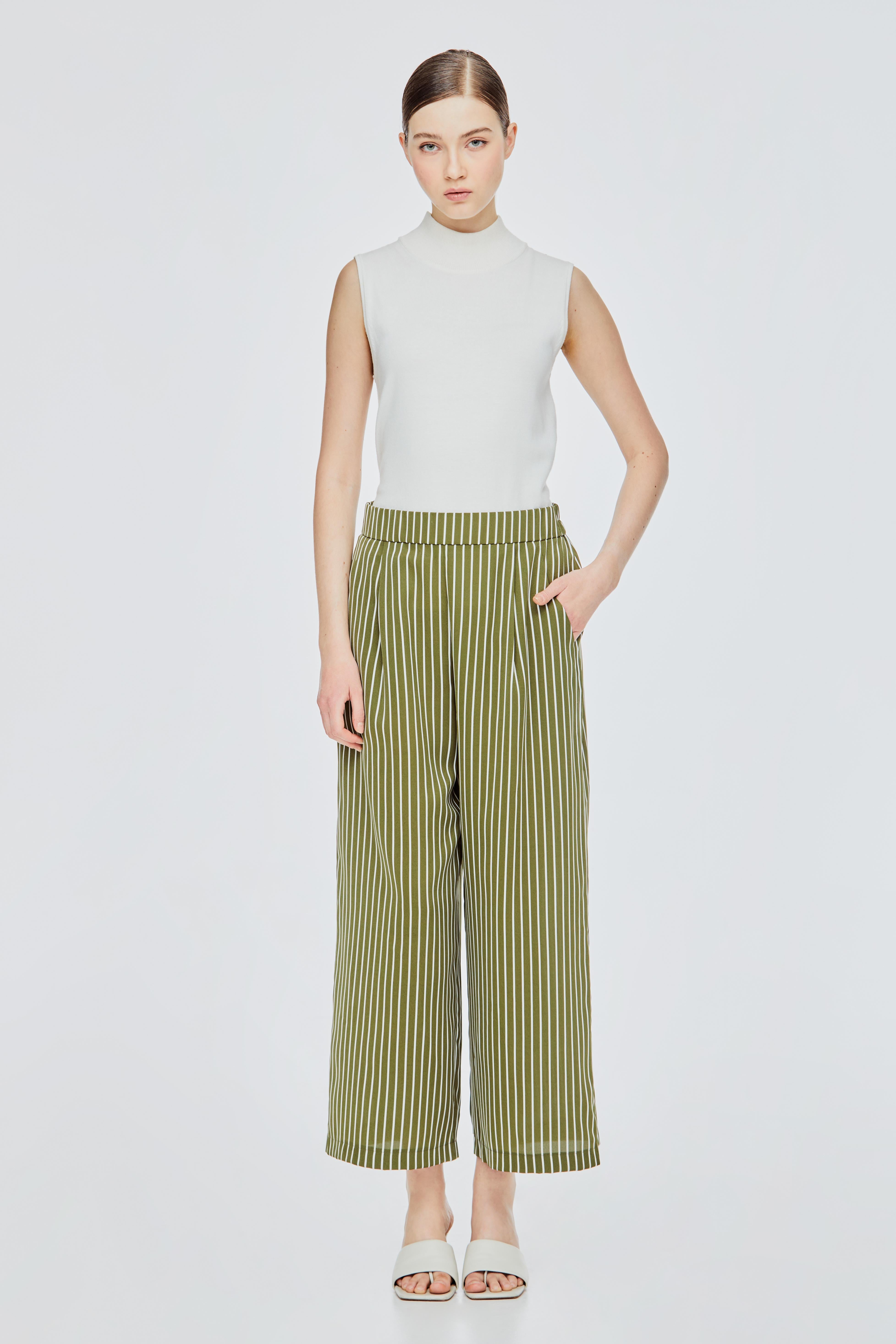 Wide Leg Pin Stripe Trousers