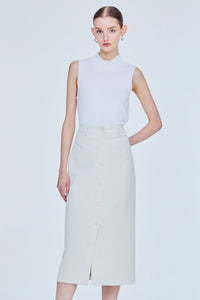 Front-Vent Buttoned Skirt