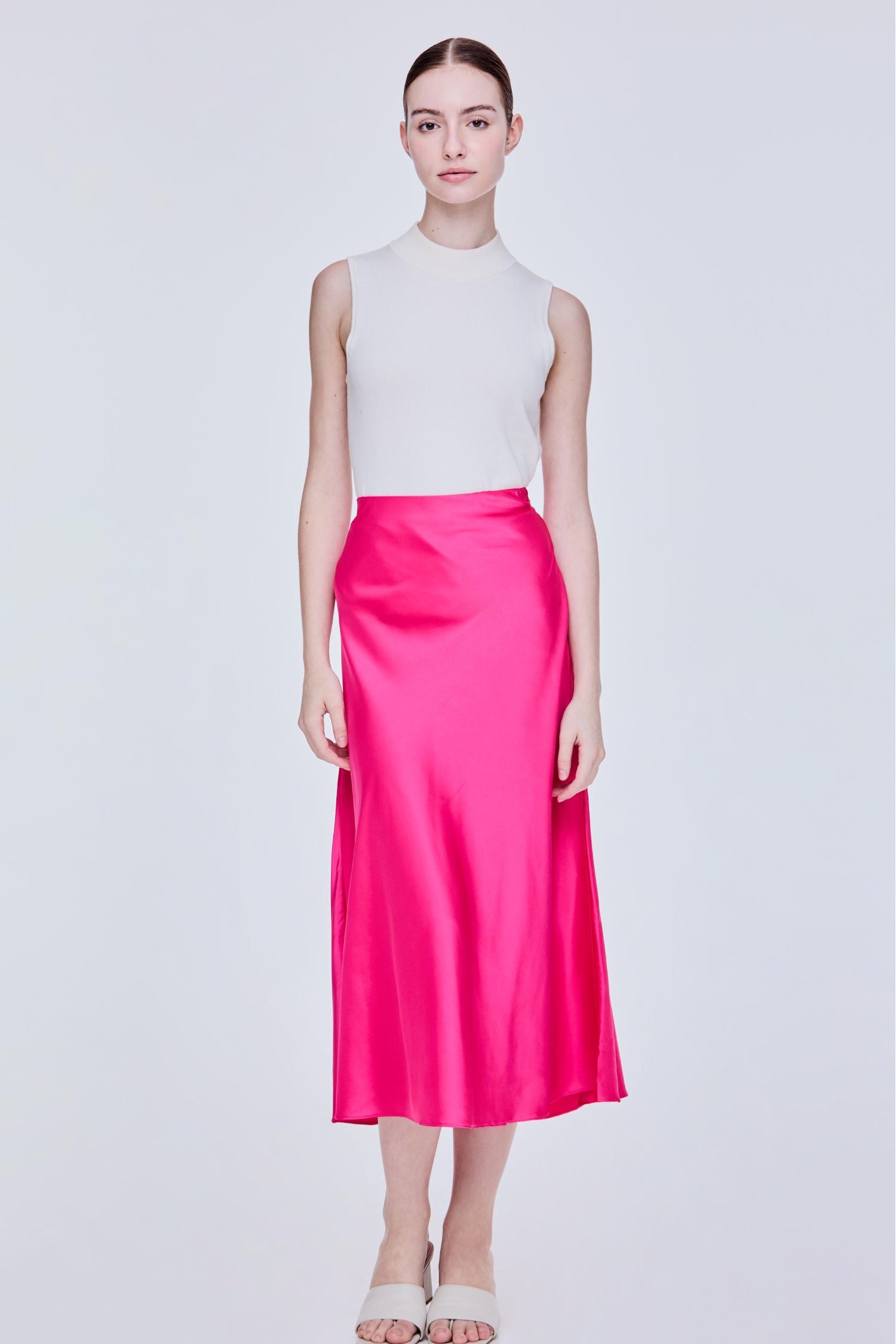 Flared Satin Midi Skirt