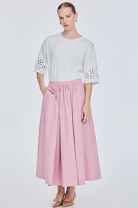 Wide Flare Gathered Skirt