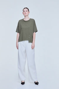 Contrast Fabric Buttoned Top